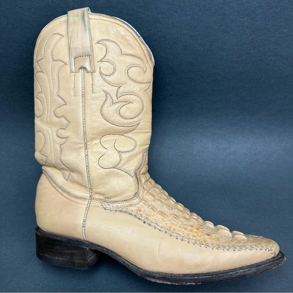 El Patron Don Julio Alligator Print Cowboy Boots Tan Beige Size Mens 27.5 US 8.5 - Picture 1 of 12